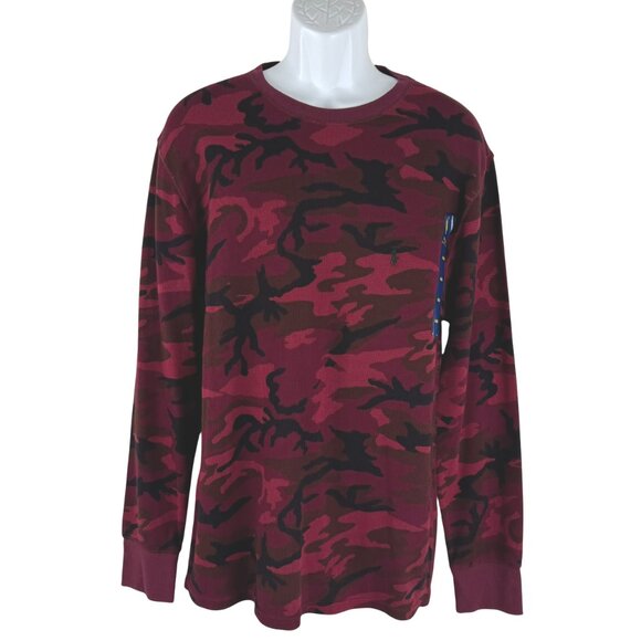Polo Ralph Lauren Camo Waffle Shirt Large Long Sleeve Red Thermal NWT TP-3161